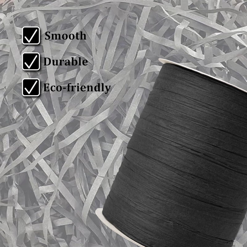 SEEBERY Raffia Ribbon for Crafts - Raffia Yarn Grass Twine for Gift Wrapping, DIY Decoration & More | Matte String Paper Rope for Crochet - 1/4'' Wide, 100 Yards, Black - Image 4